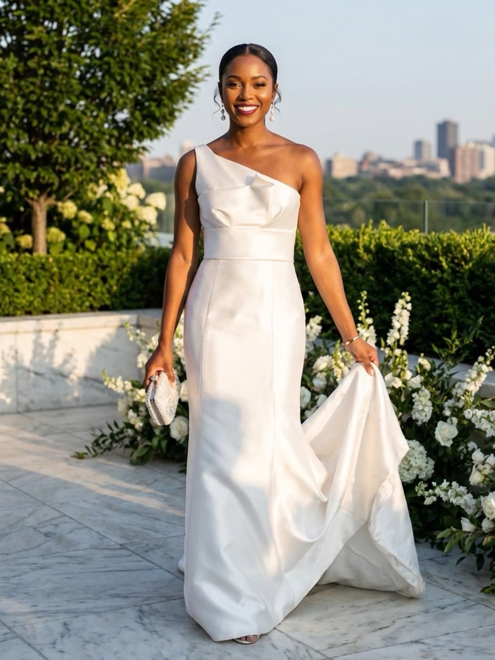 Amsale Hampton Silk One-Shoulder Trumpet Wedding Dress